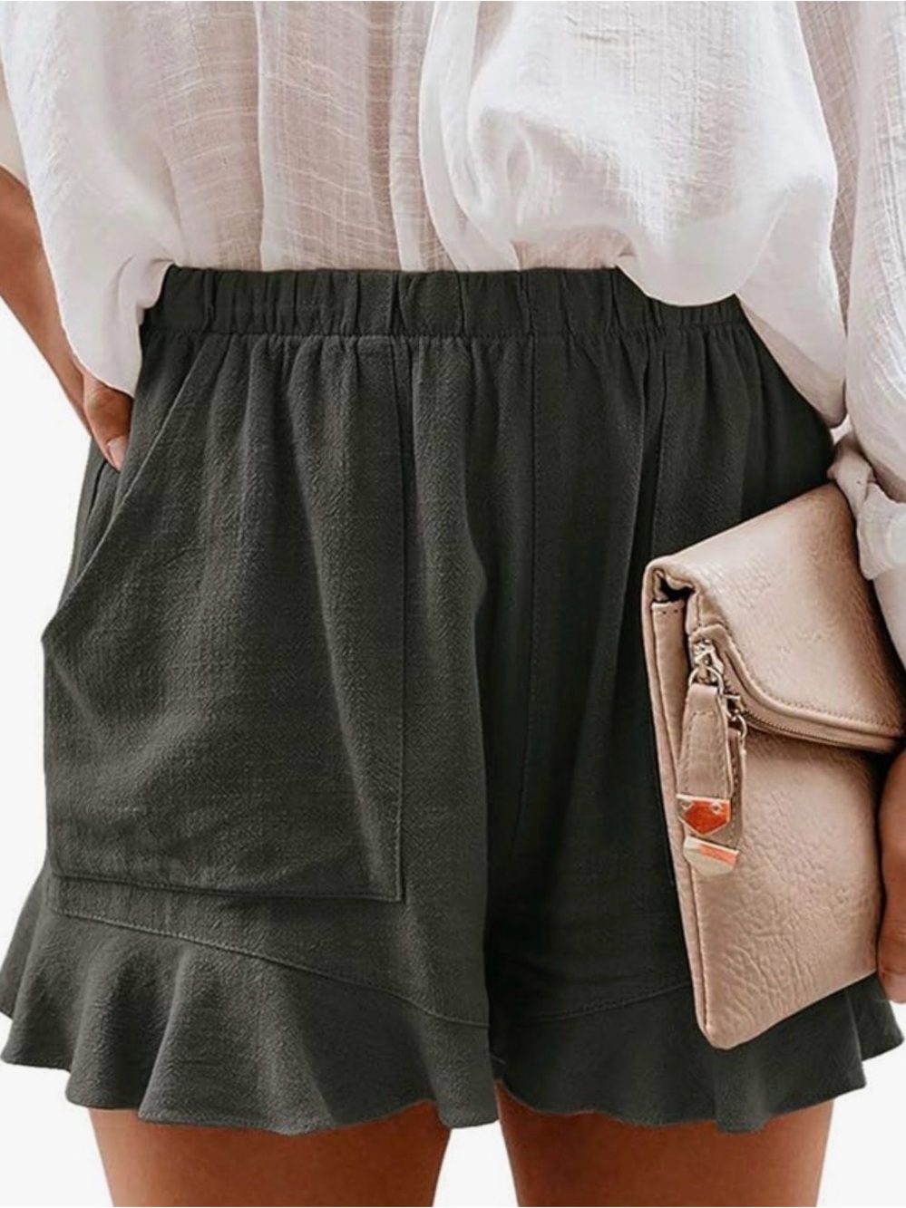 Women's Ruffle Hem Elastic Waist Shorts - Black